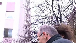 Old German grandpa drags German teen on the street