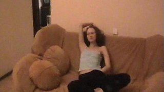 Small boobed brunette gets a facial in this homemade teen porn.