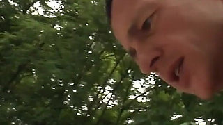 Busty Brunette Gets Her Pussy Smashed by the Bus Driver and His Friend Outdoor