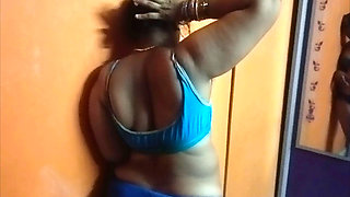 Blue Bra and panties wearing aunty enjoying sex