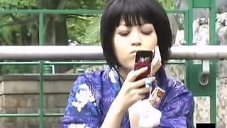 Sexy japanese girls wearing kimono spied on camera