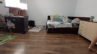 Sexy woman trains naked at home. Sexy brunette tries pantyhose, hairy, big ass and big