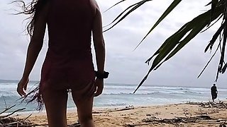 Public Beach Butt Plug Insertion by a Solo Female