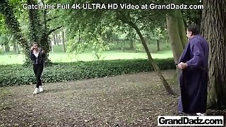 Grandpa Fucks Young Stalker in the Woods - Rough Doggystyle & Tight Pussy