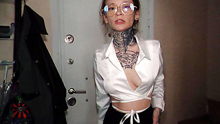 Redhead Tattooed Teacher Sucks Student's Dick