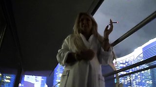 Smoking babe gets fucked after casting
