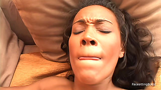 The beauty of big tits Jordin Skye protrudes her remarkable posterior onto a large, dark phallus.