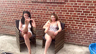 French Pegging - Two Dominatrixes, Their Feet... and You, Humiliated