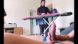 Jerking off on my muslim maid ironing my shirt