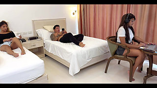 Husband Cheats on His Wife by Fucking His Stepdaughter Right in Front of Her