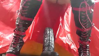 Ginormous dildo toy is going to destroy her anal hole