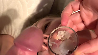 Collecting SPERM late night, in shot glass swallow