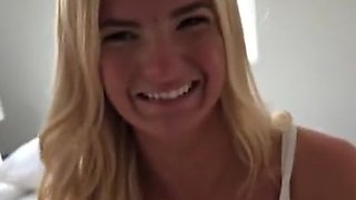 Beautiful long-haired blonde gets clothed sex with a young and energetic partner