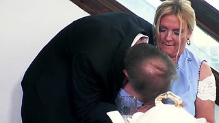 Cleaning lady has a threesome with a normal couple