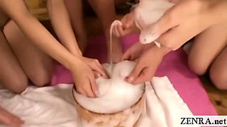Subtitled Japanese lesbians soapy soapland butt orgy