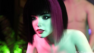 Nexus 3 Neon dreams. Cyberpunk sex with busty brunette. Extreme deepthroat