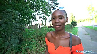 Public Agent Ebony model Zaawaadi taken into the forest for stiff outdoor poking