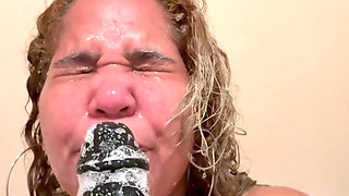 Shower Wet Hair Natural Big Tits Faux BBC Handjob Cumshot Dildoe 10inch Monster Cock Shower