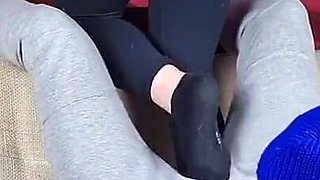 Amateur Trampling Cock and Ballbusting with Hot Feet in Socks