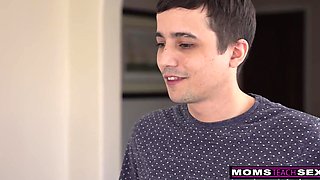 Impudent Guy Talked His Sexy Slim Brunette Stepmom And Her Lovely Slender Blonde GF Into FFM 3-some