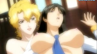 Two gorgeous hentai babes take one big prick and fuck it
