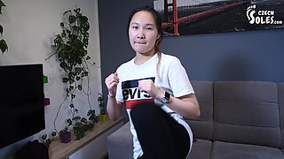 Asian Girl Karate Kicks and POV Foot Worship