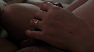 Step mom saw step son big dick in erection and handjob him hard