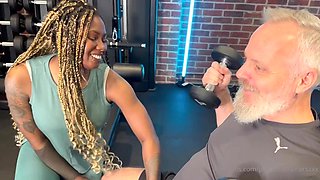 Busty Ebony Gets Fucked In Gym Threesome Sex