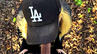 Spontaneous blowjob in the woods, we almost got caught!