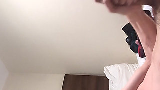 Girly Heather Ashley strips nude, cums from her huge girl dick