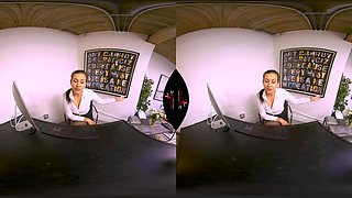 You've Been Busted Peeking; Busty Babe In Secretary Clothes Striptease Solo