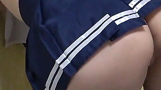 Apartment Exclusively for Japanese Girls, a Room Where Skinny Girl Mini Skirt, No Bra Apron Uniform, Thong Is Sitting on Chair