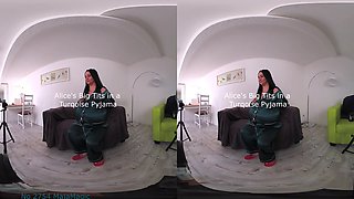 Alice Big Tits In A Satin Turquoise Pyjama