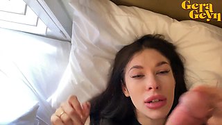 Shy girl sucks big dick and gets a huge facial