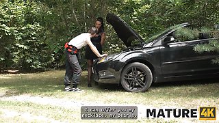 MATURE4K. Mature bitch Texas Patti is fucking on top of her car in front of her husband