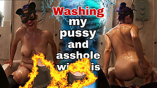 Training Zero Femdom Shower Piss Bathroom Slave - Washing my Pussy with his face! Real Homemade amateur MILF Wife FLR