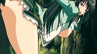 Busty anime brunette enjoys wild outdoor pleasure in the forest