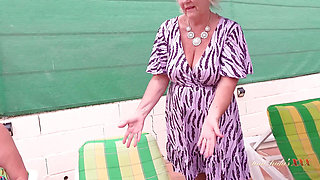 AuntJudysXXX - Busty Mature Lesbian MILFs Melody, Randy, and Jojo Get Naughty by the Pool