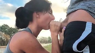 GF Sucks and Swallows Outside - Amazing Amateur Blowjob