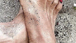 Melove Sexy dirty feet with Long Red Toe Nails