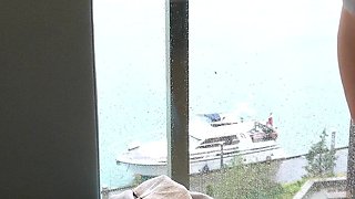 Chubby Business Woman in High Heels and Satin and Silk Fucked in Front of the Hotel Window by the Boss - Business-bitch