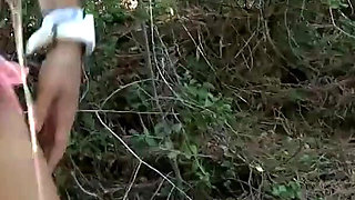 Young horny petite Latina bitch cumming from anal fuck in the forest
