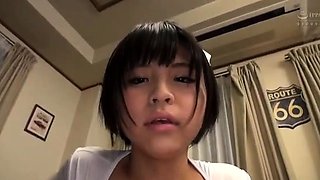 Horny Japanese teen in school uniform sucks cock Uncensored