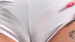 Perfect Round Ass Tattoo Babe and Huge Puffy Cameltoe!