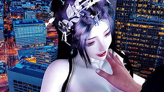 3D horny slut Asian whore wearing sexy dress have hardcore footjob sex