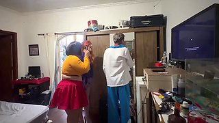 Scooby-Doo orgy with chubby Latina babes in haunted house