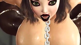 Super fuck machine system! Big black cock inside a sexy ballgagged brunette in chains