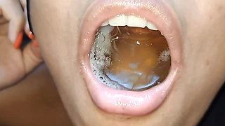 Making a pool of piss and cumming inside her mouth