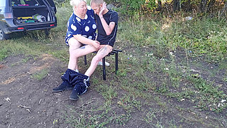 Stepmom in a public park jerks off my dick until I cum