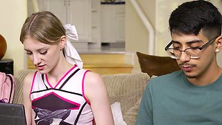 Petite blonde cheerleader Melody Marks bets and loses her virginity to nerd Diego Perez